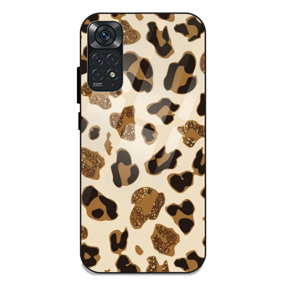 Leopard Glitter Print - Glass Case For Redmi Note 11