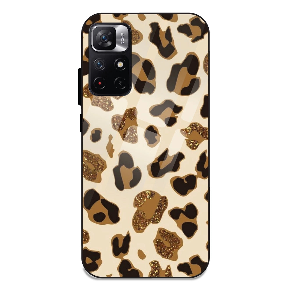 Leopard Glitter Print - Glass Case For Redmi Note 11T