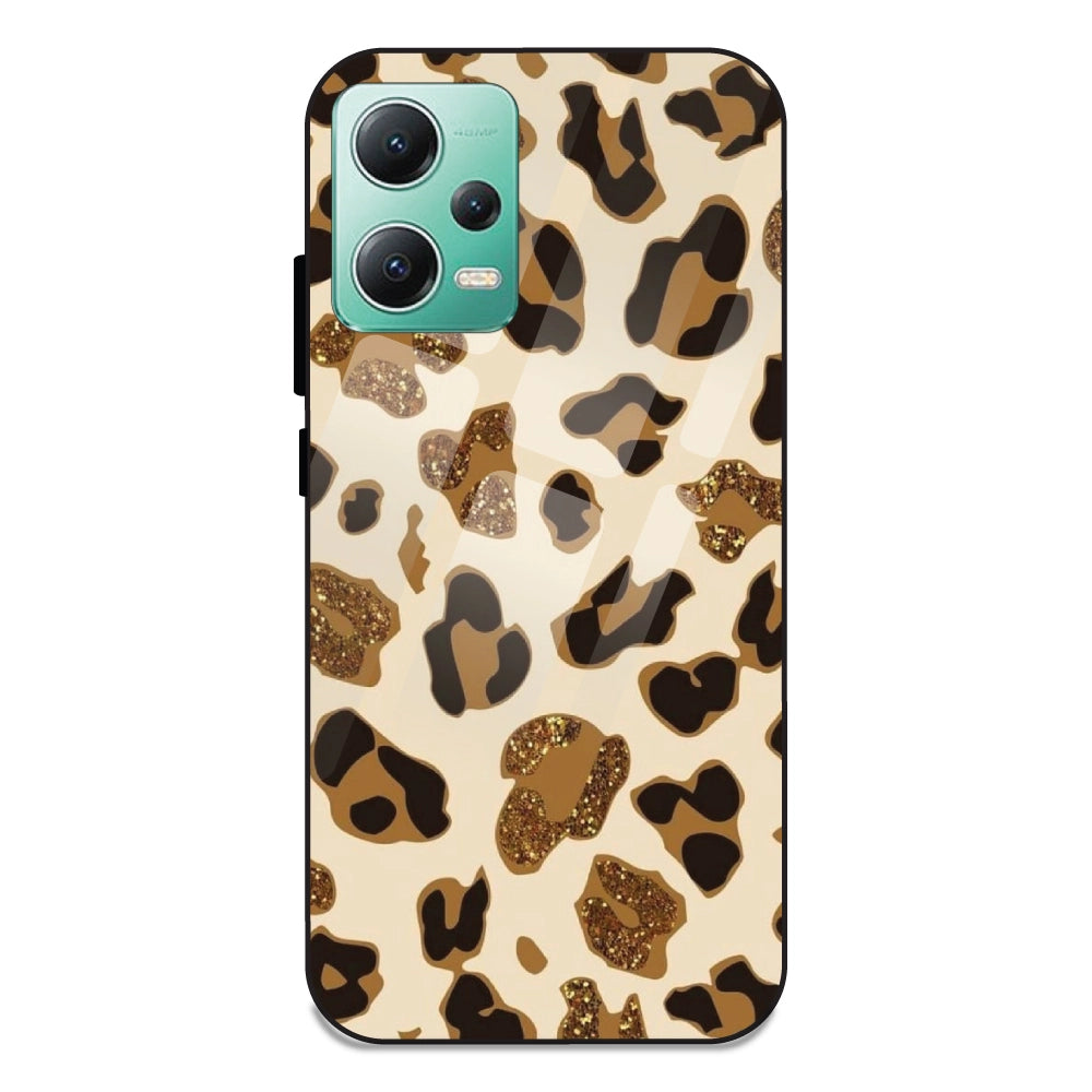 Leopard Glitter Print - Glass Case For Redmi Note 12 5G