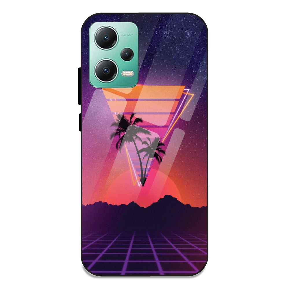 Sunset Grid Synthwave - Glass Cases For Redmi Note 12 5G