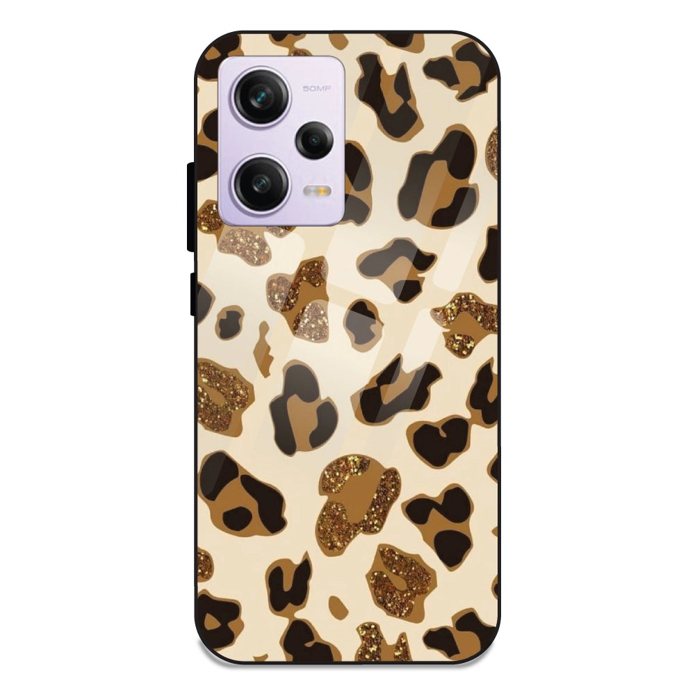 Leopard Glitter Print - Glass Case For Redmi Note 12 Pro Plus