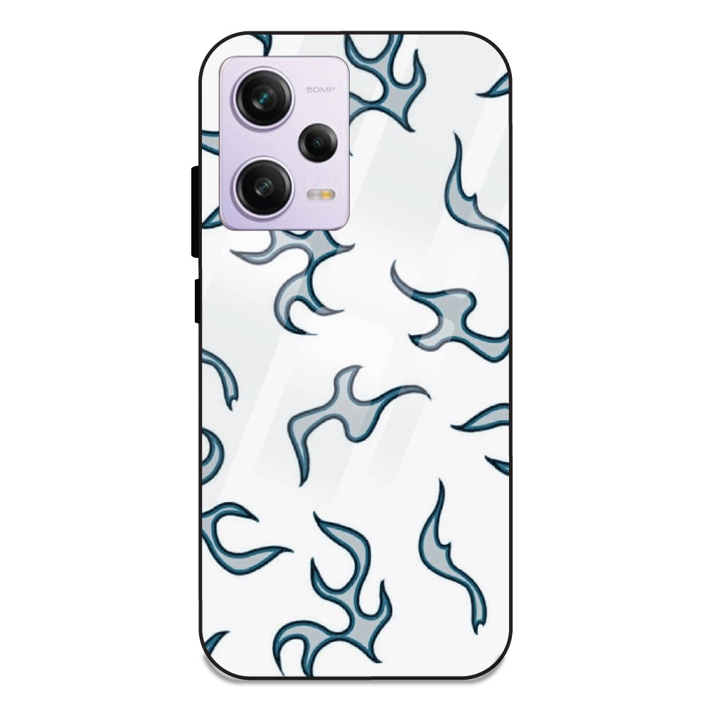 White And Blue Flames - Glass Case For Redmi Note 12 Pro Plus