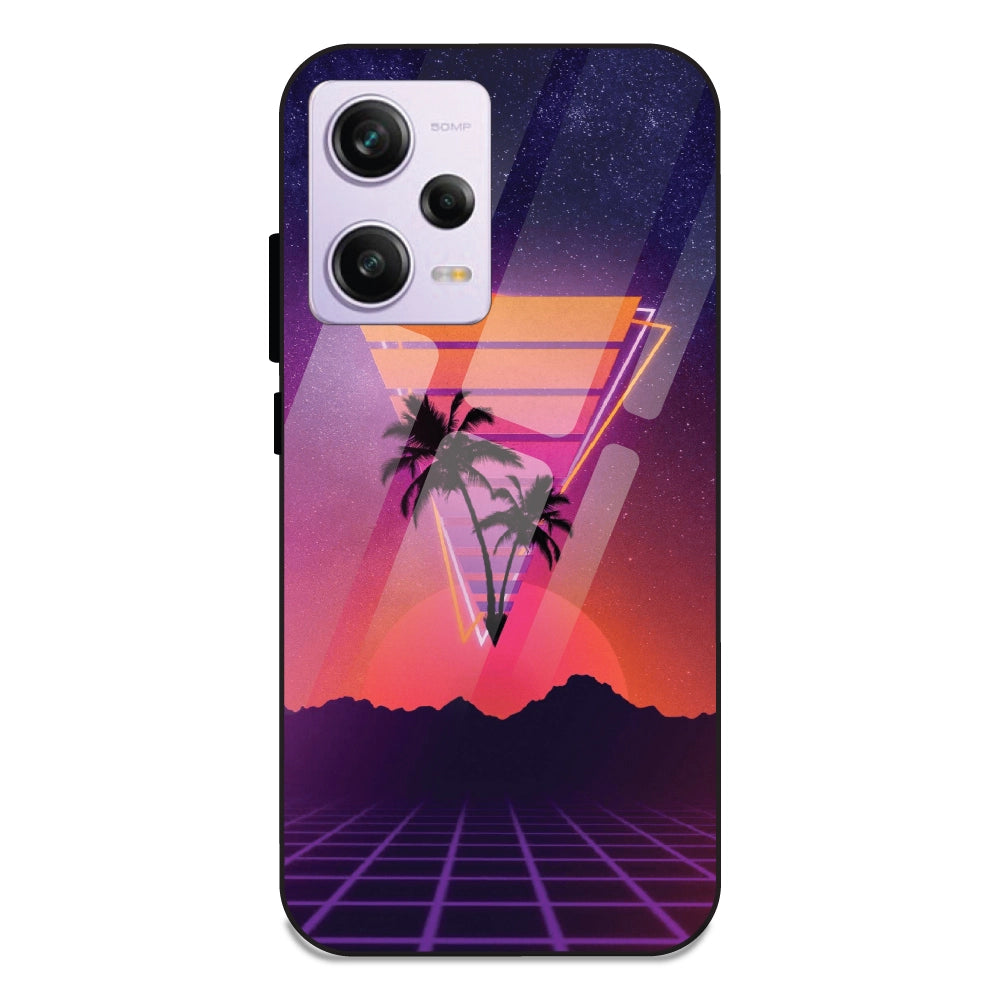 Sunset Grid Synthwave - Glass Cases For Redmi Note 12 Pro Plus