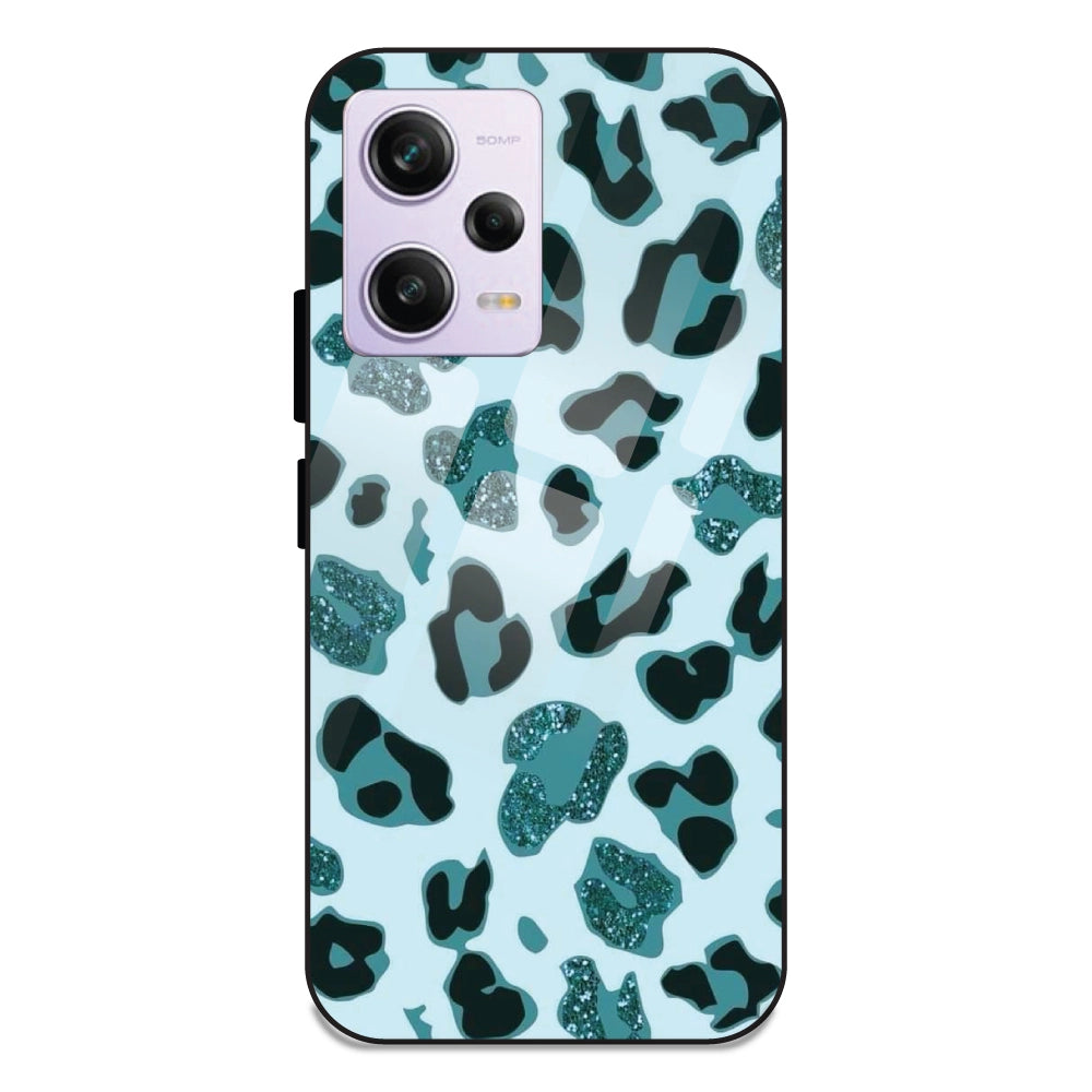 Blue Leopard Glitter Print - Glass Case For Redmi Note 12 Pro Plus