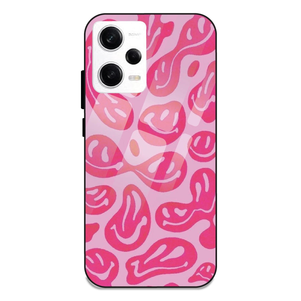 Pink Smilies - Glass Case For Redmi Note 12 Pro