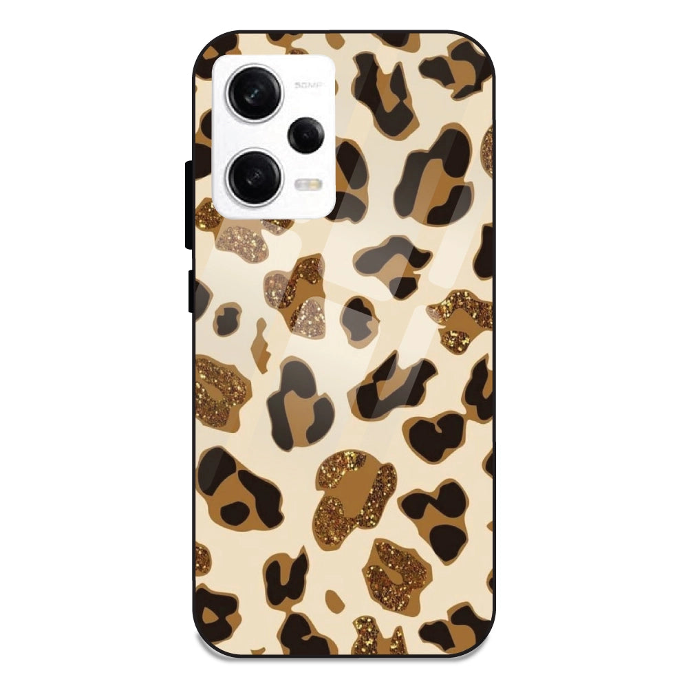 Leopard Glitter Print - Glass Case For Redmi Note 12 Pro