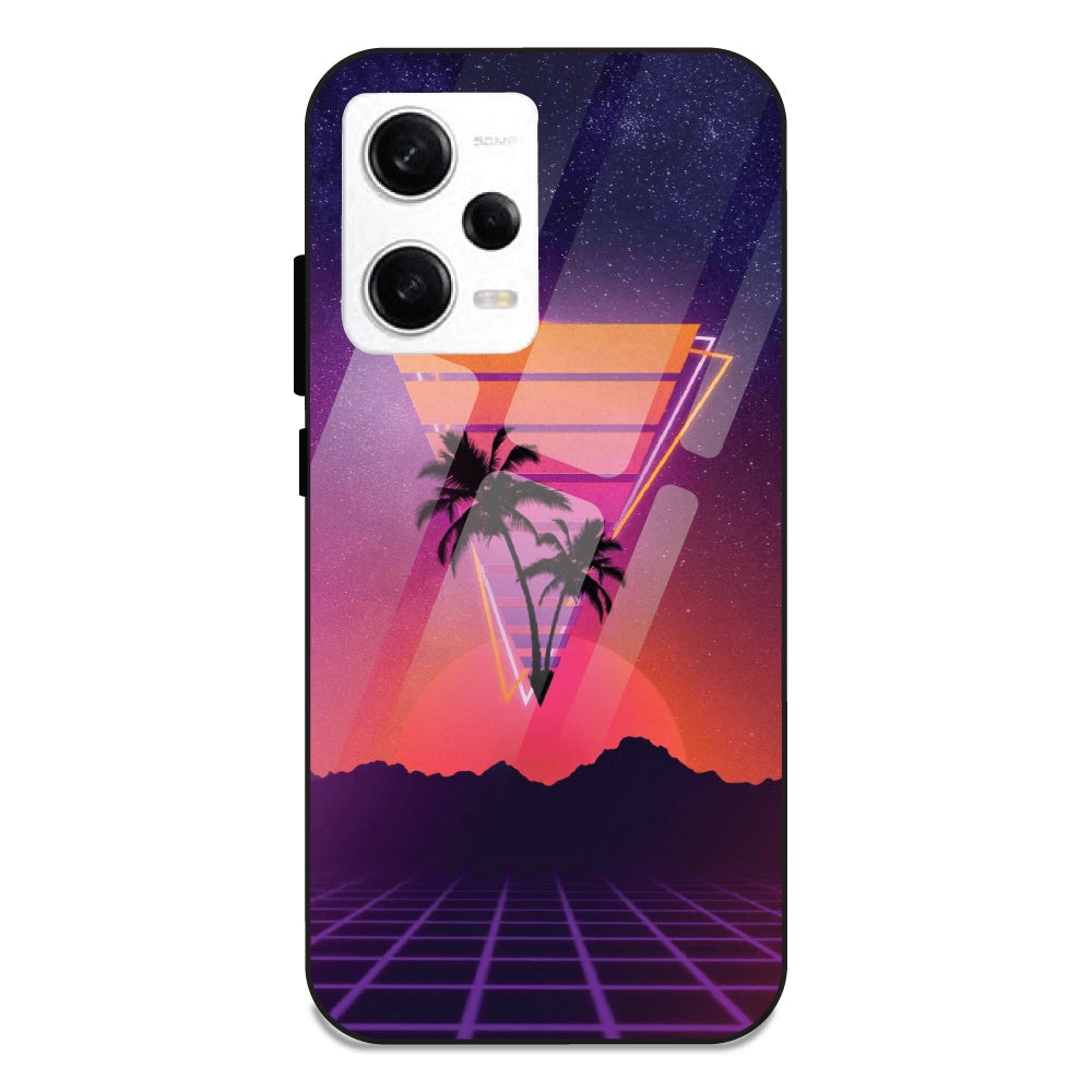 Sunset Grid Synthwave - Glass Cases For Redmi Note 12 Pro
