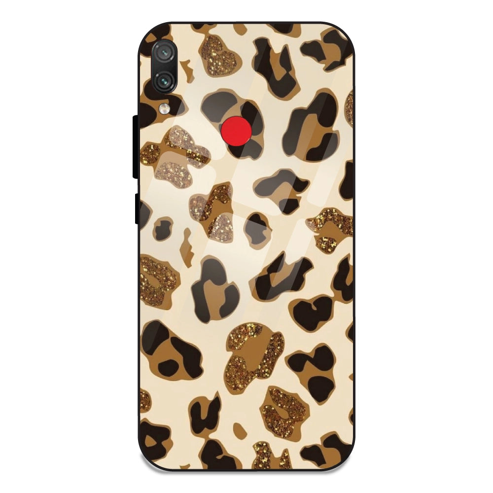 Leopard Glitter Print - Glass Case For Redmi Note 7 Pro