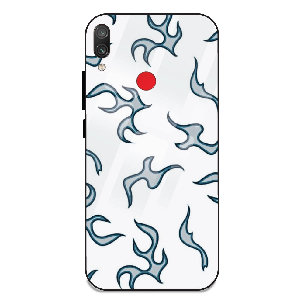 White And Blue Flames - Glass Case For Redmi Note 7S