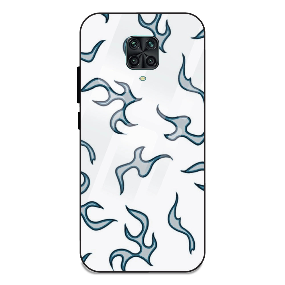White And Blue Flames - Glass Case For Redmi Note 9 Pro Max