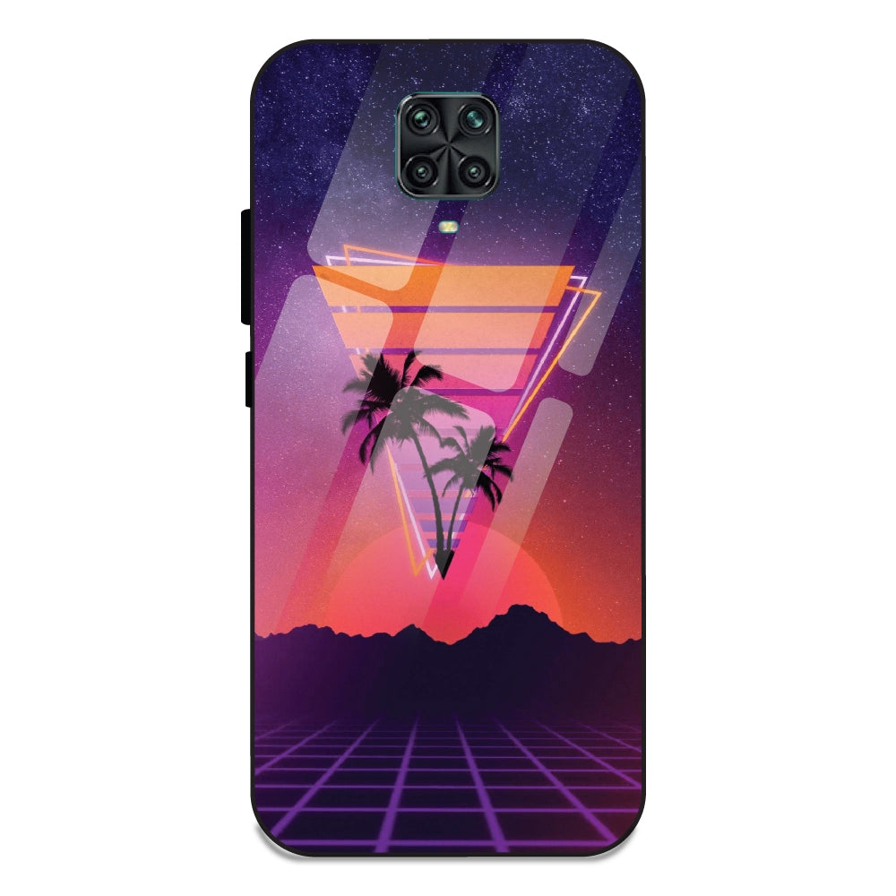 Sunset Grid Synthwave - Glass Cases For Redmi Note 9 Pro