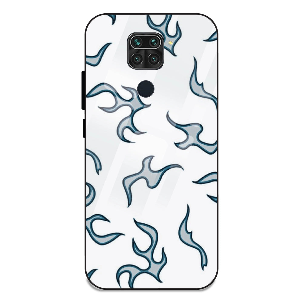 White And Blue Flames - Glass Case For Redmi Note 9