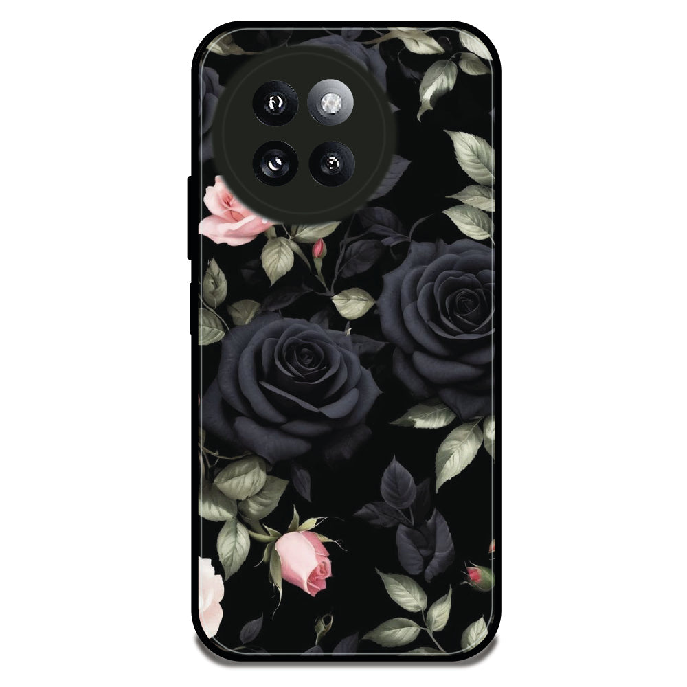 Black Roses Floral - Glossy Metal Silicone Case For Redmi Models