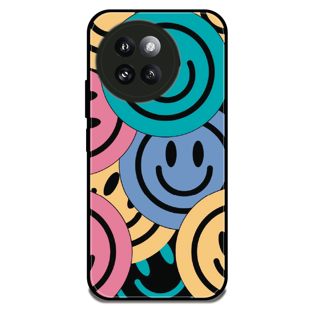 Bold Smiley Pattern - Glossy Metal Silicone Case For Redmi Models