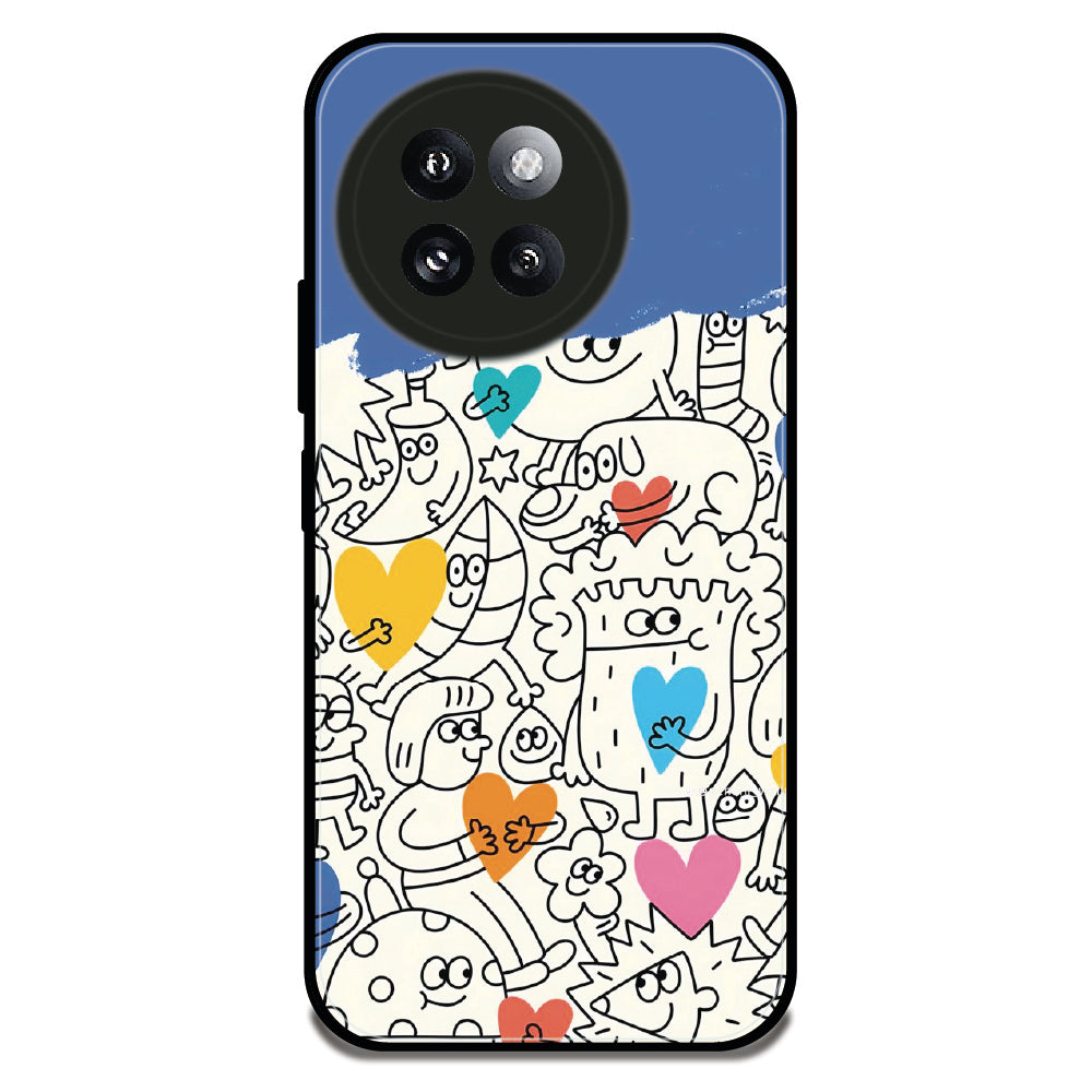 Doodle Monsters & Hearts - Glossy Metal Silicone Case For Redmi Models