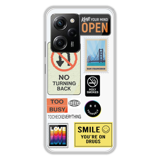 Retro Labels - Clear Printed Case For Poco Models