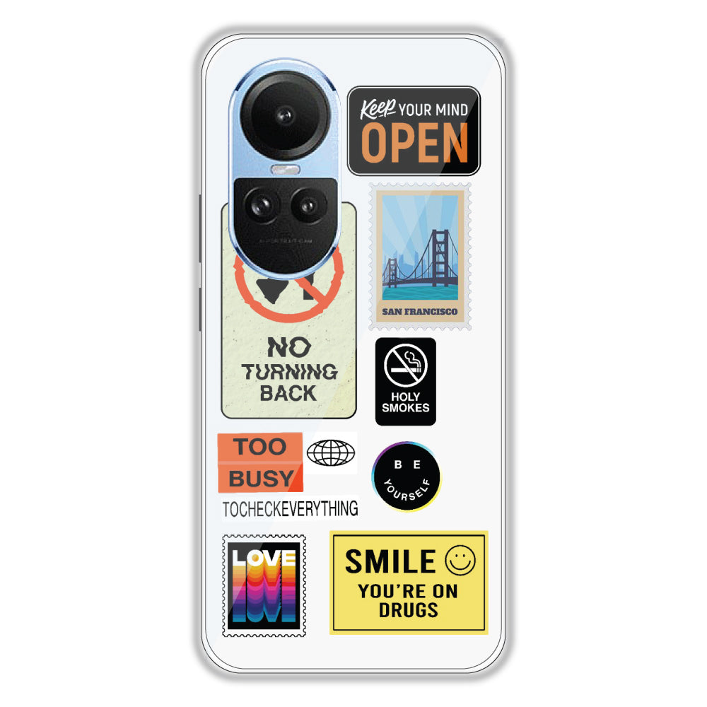 Retro Labels - Clear Printed Case For Oppo Models