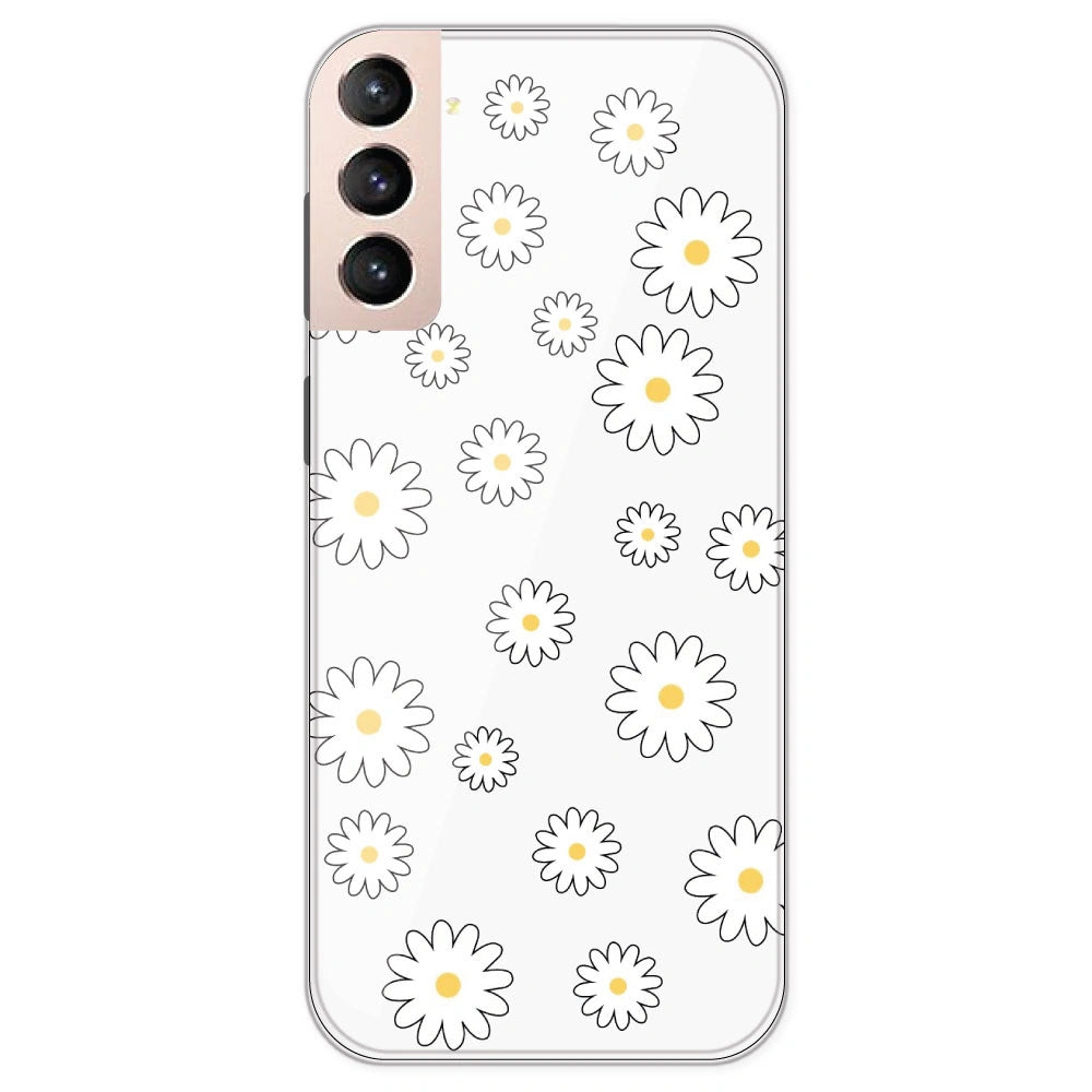 White Flowers - Clear Printed Silicone Case For Samsung Galaxy S21 Plus