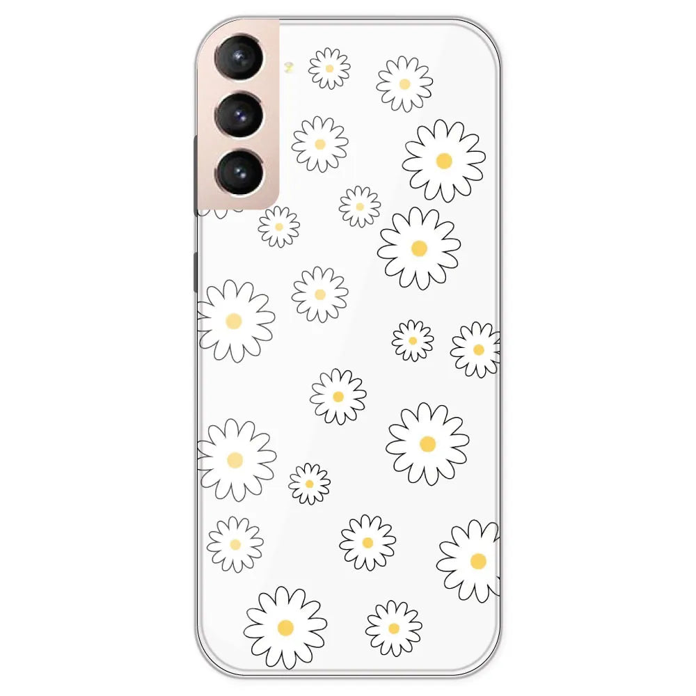 White Flowers - Clear Printed Silicone Case For Samsung Galaxy S21