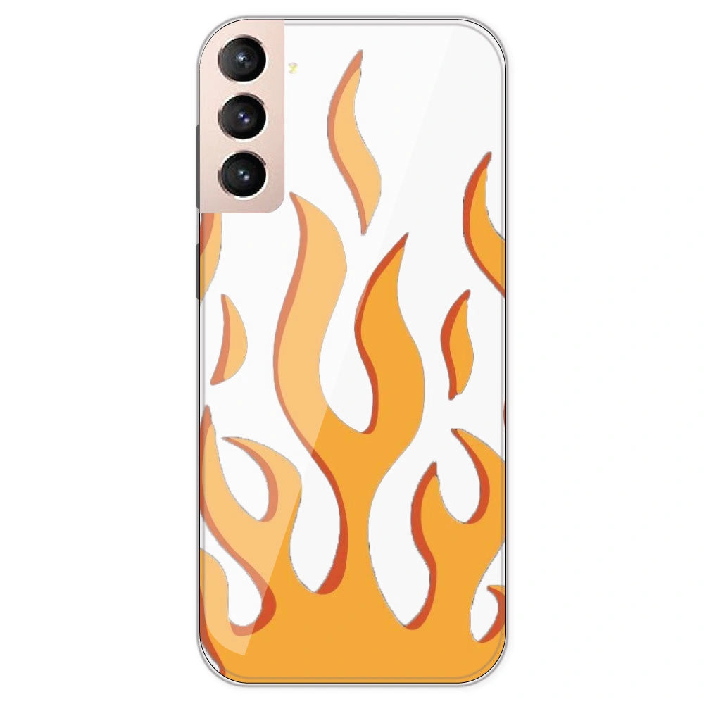 Orange Flames - Clear Printed Silicone Case For Samsung Galaxy S21