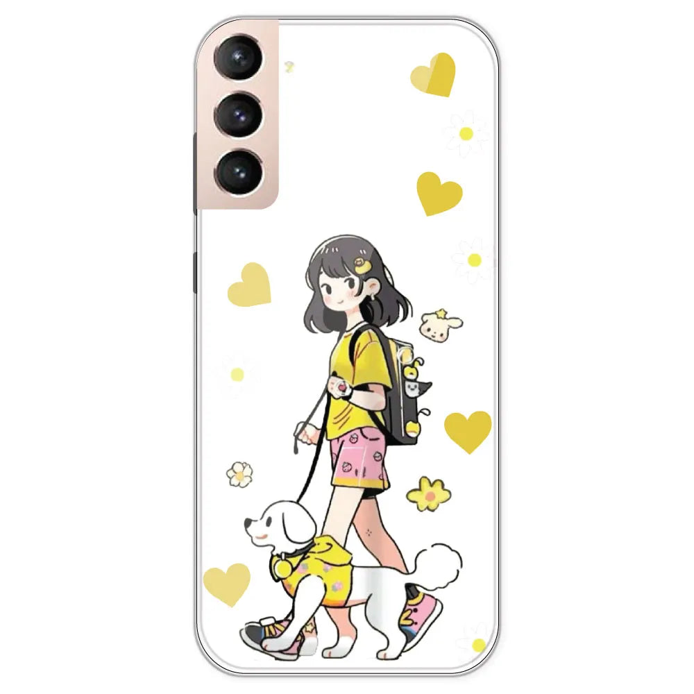 Yellow Girl And Dog - Clear Printed Silicone Case For Samsung Galaxy S21 Plus