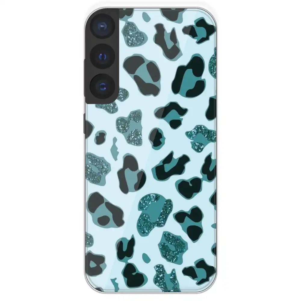 Blue Leopard Glitter Print - Printed Silicone Case For Samsung Galaxy S21 FE