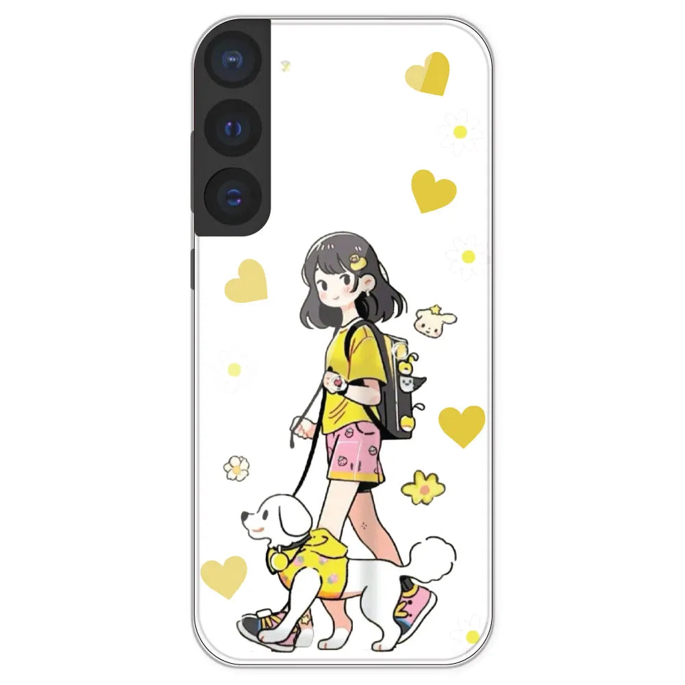 Yellow Girl And Dog - Clear Printed Silicone Case For Samsung Galaxy S21 FE