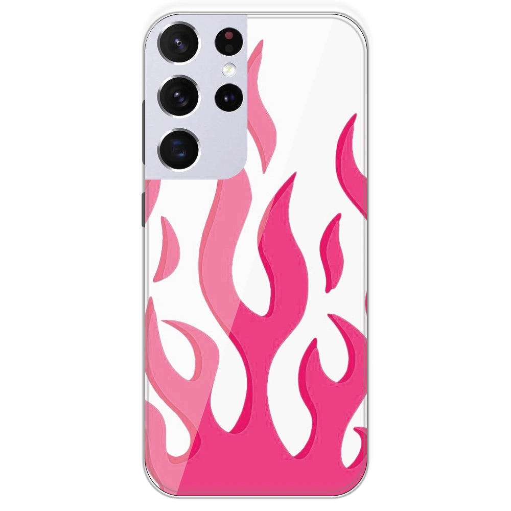 Pink Flames - Clear Printed Silicone Case For Samsung Galaxy S21 Ultra