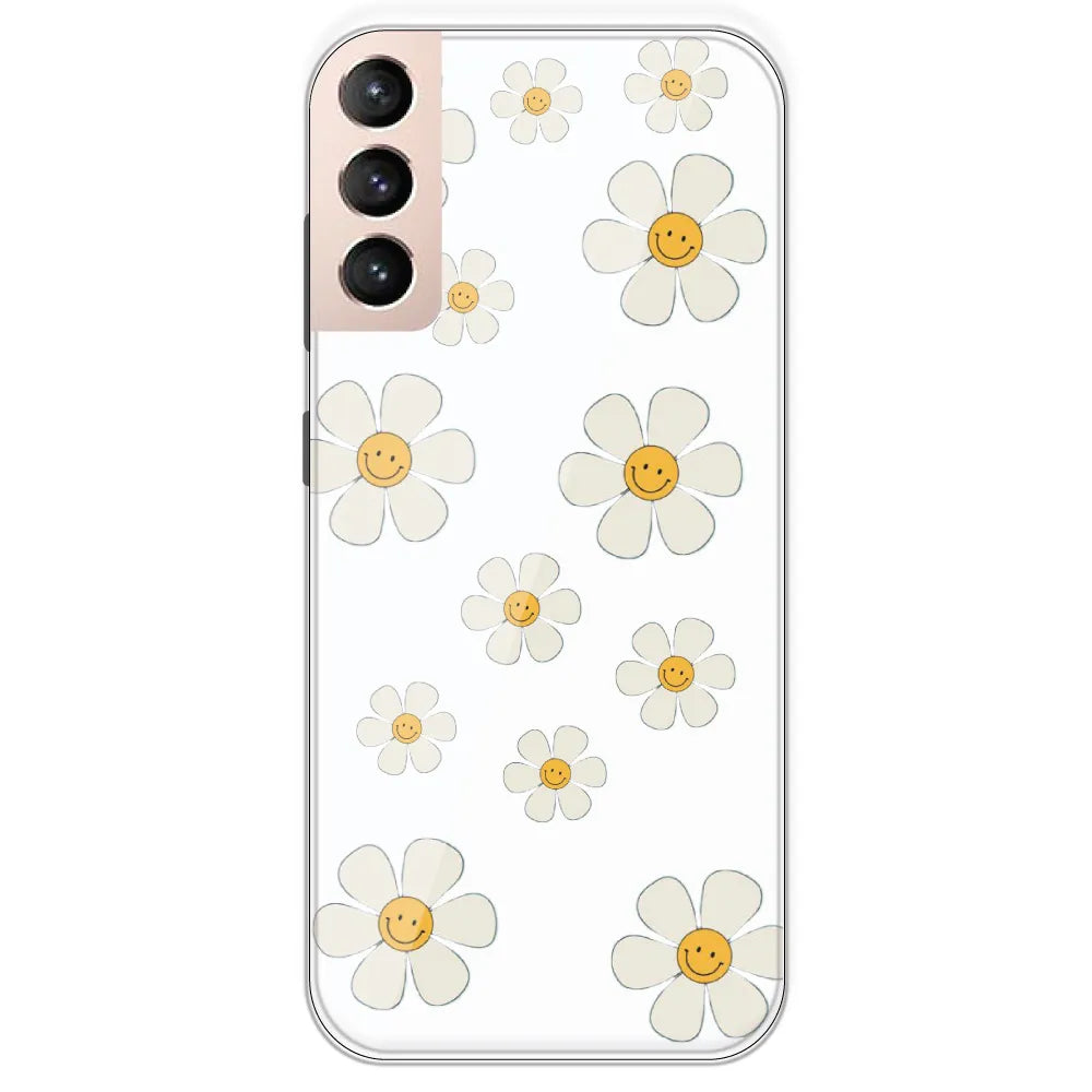 Smile Flowers - Clear Printed Silicone Case For Samsung Galaxy S21