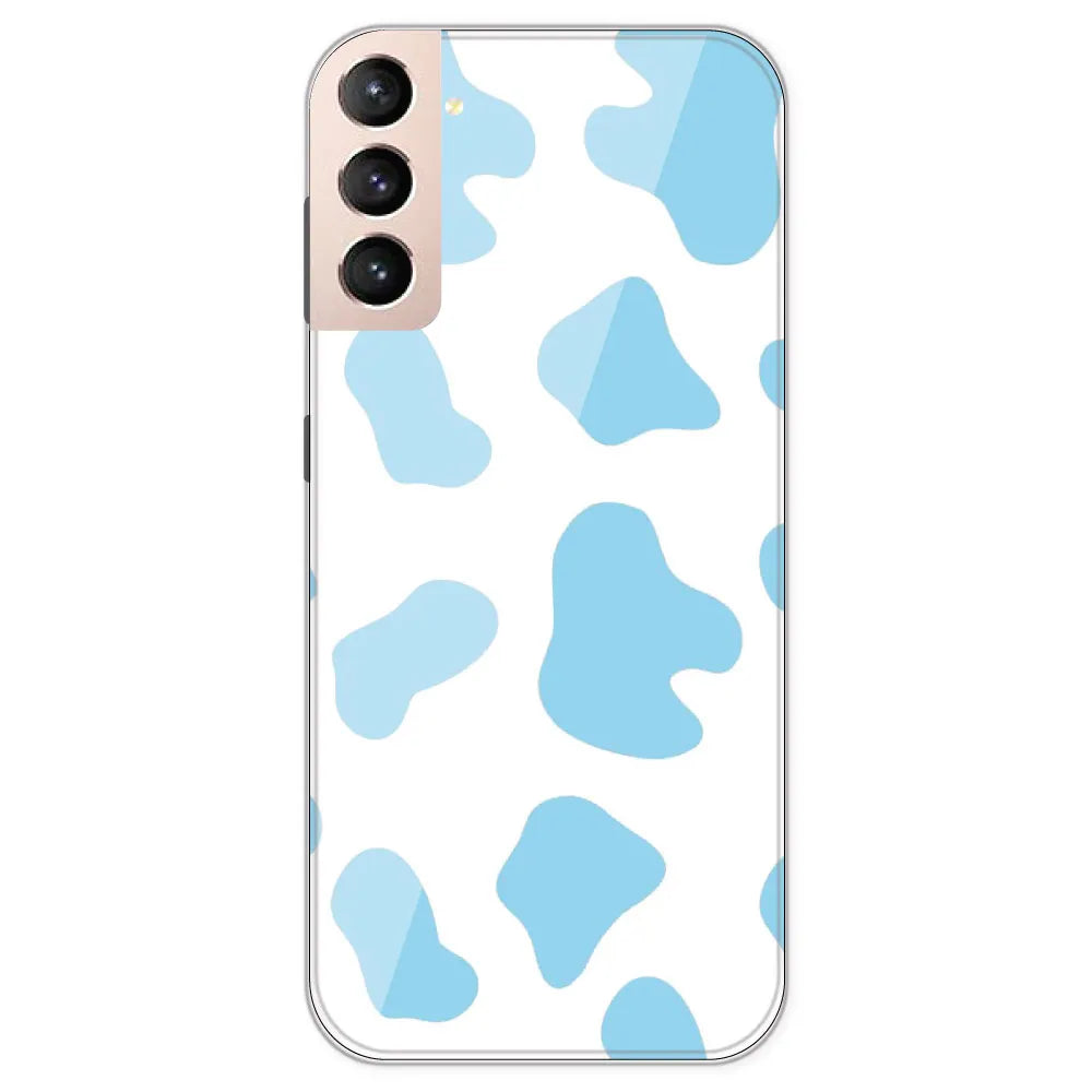 Blue Cow Print - Clear Printed Silicone Case For Samsung Galaxy S21