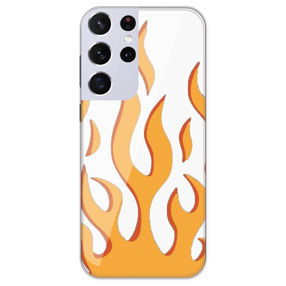 Orange Flames - Clear Printed Silicone Case For Samsung Galaxy S21 Ultra