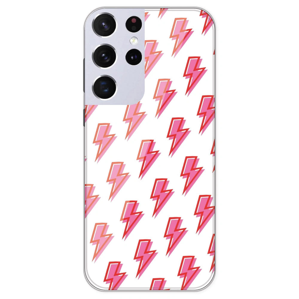 Pink Lightning Bolts - Clear Printed Silicone Case For Samsung Galaxy S21 Ultra