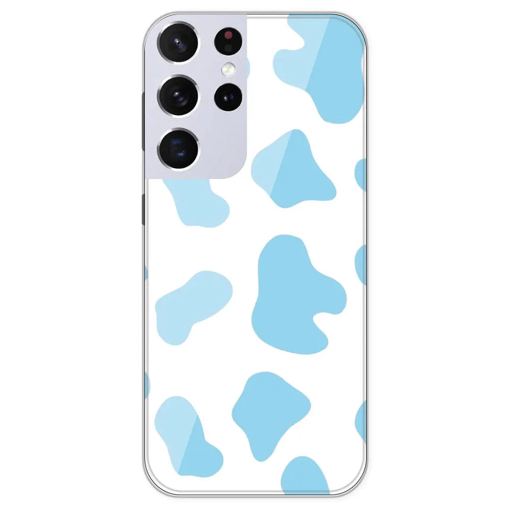 Blue Cow Print - Clear Printed Silicone Case For Samsung Galaxy S21 Ultra