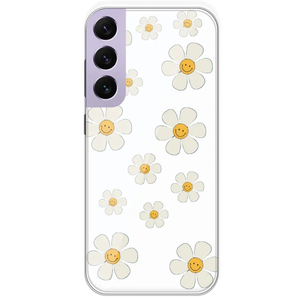 Smile Flowers - Clear Printed Silicone Case For Samsung Galaxy S22 Plus