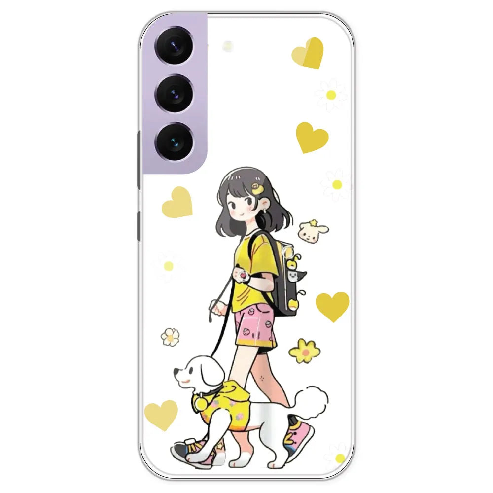 Yellow Girl And Dog - Clear Printed Silicone Case For Samsung Galaxy S22 Plus