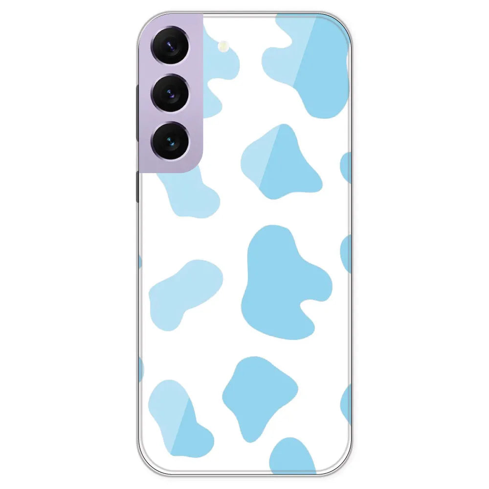 Blue Cow Print - Clear Printed Silicone Case For Samsung Galaxy S22 Plus