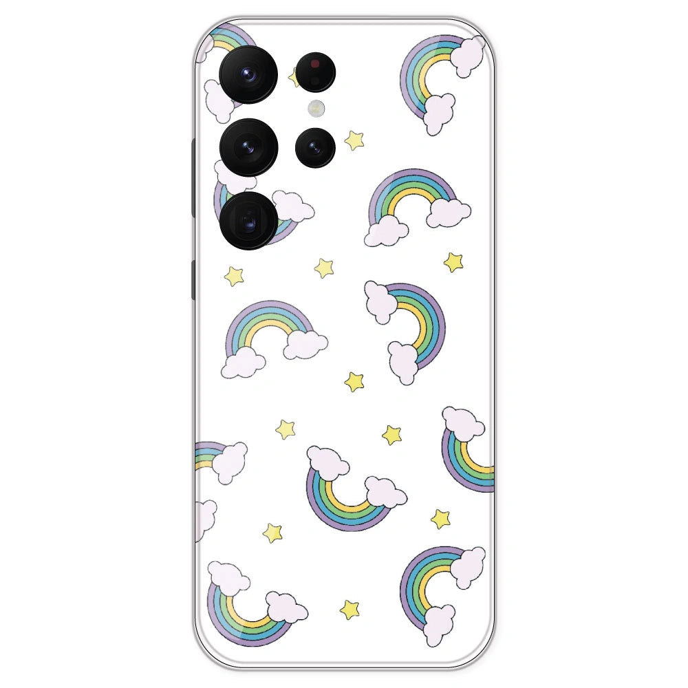 Rainbow With Clouds - Clear Printed Silicone Case For Samsung Galaxy S22 Ultra