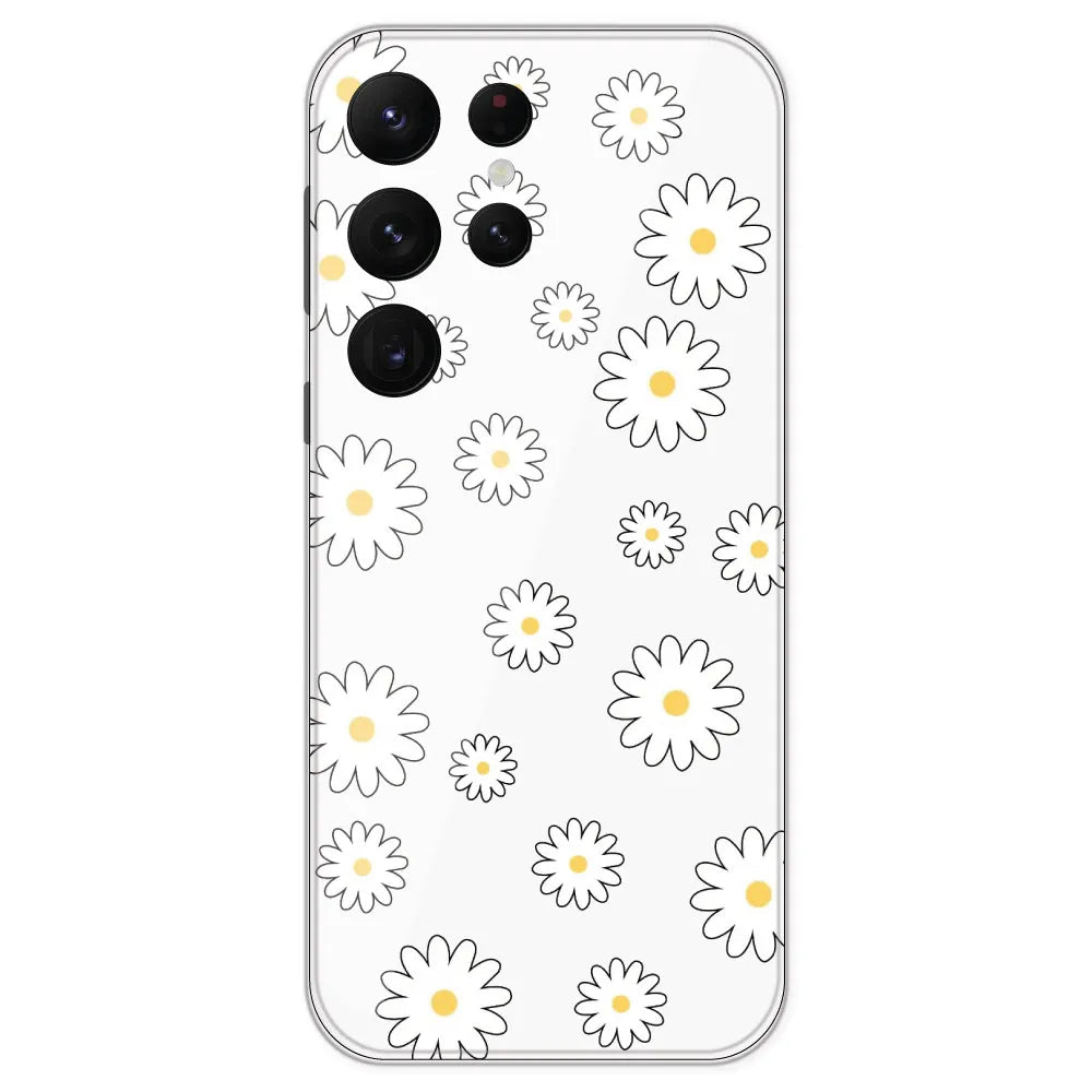 White Flowers - Clear Printed Silicone Case For Samsung Galaxy S22 Ultra