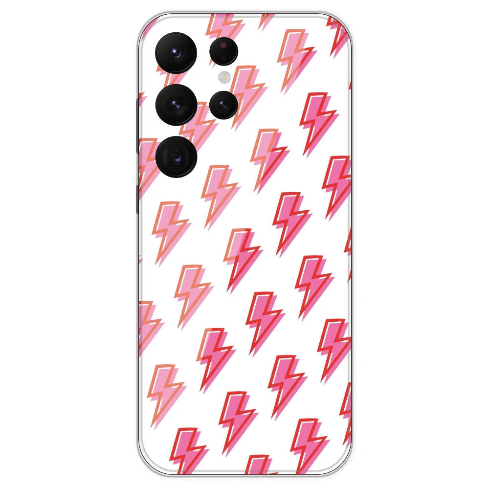 Pink Lightning Bolts - Clear Printed Silicone Case For Samsung Galaxy S22 Ultra