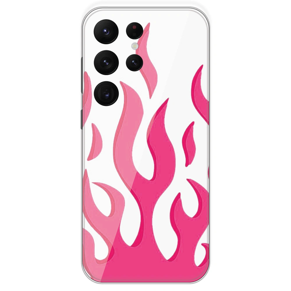 Pink Flames - Clear Printed Silicone Case For Samsung Galaxy S22 Ultra