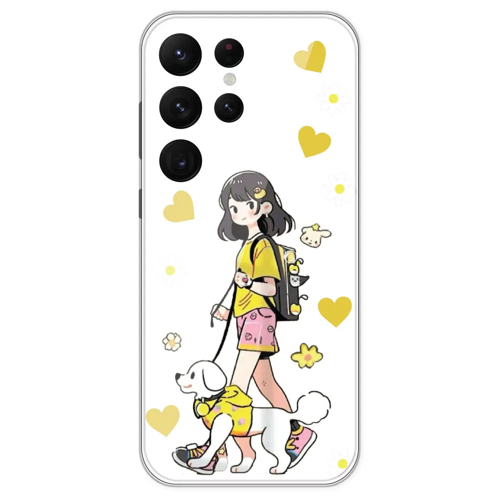 Yellow Girl And Dog - Clear Printed Silicone Case For Samsung Galaxy S22 Ultra