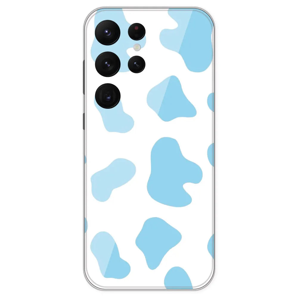 Blue Cow Print - Clear Printed Silicone Case For Samsung Galaxy S22 Ultra