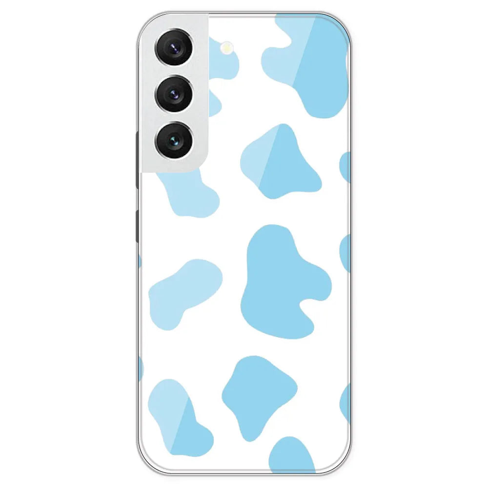 Blue Cow Print - Clear Printed Silicone Case For Samsung Galaxy S22