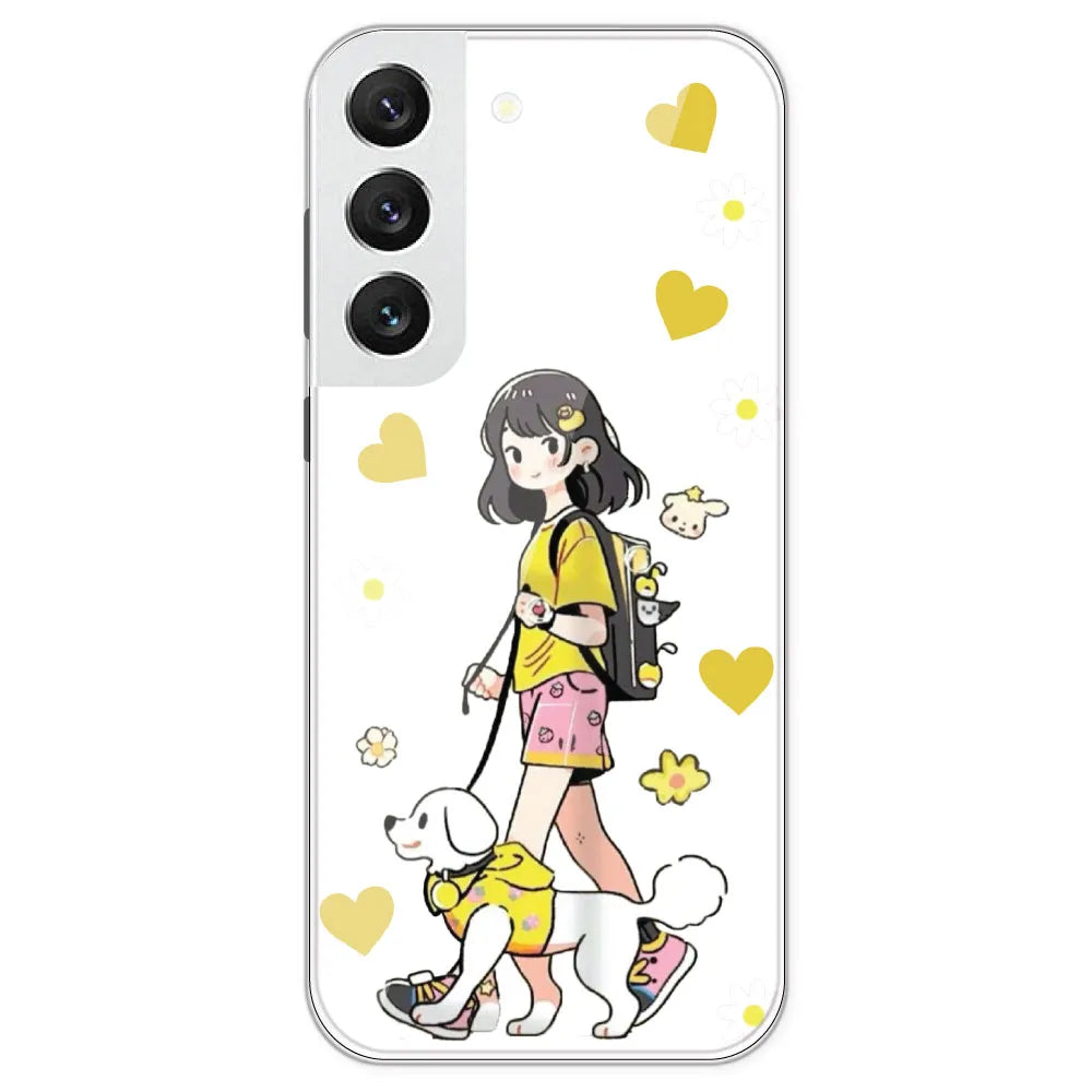 Yellow Girl And Dog - Clear Printed Silicone Case For Samsung Galaxy S22