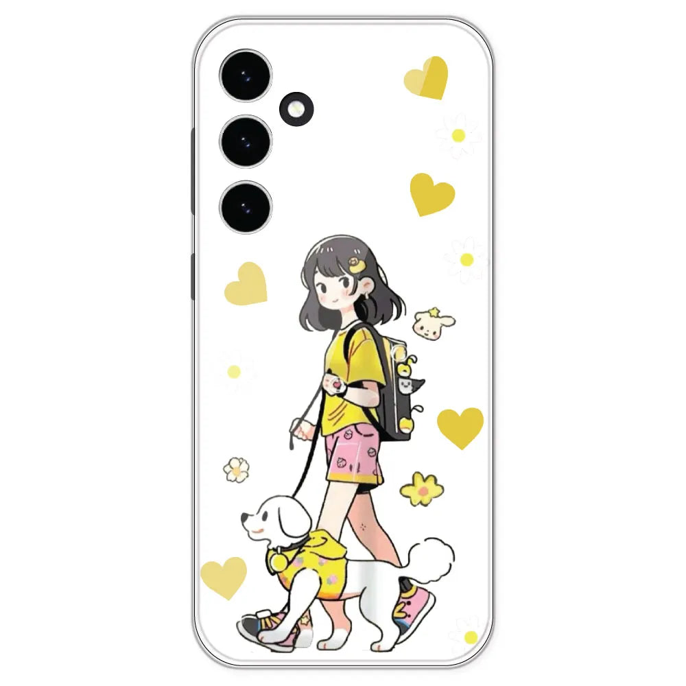 Yellow Girl And Dog - Clear Printed Silicone Case For Samsung Galaxy S23 FE