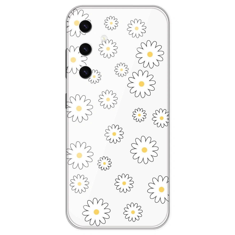 White Flowers - Clear Printed Silicone Case For Samsung Galaxy S23 Plus