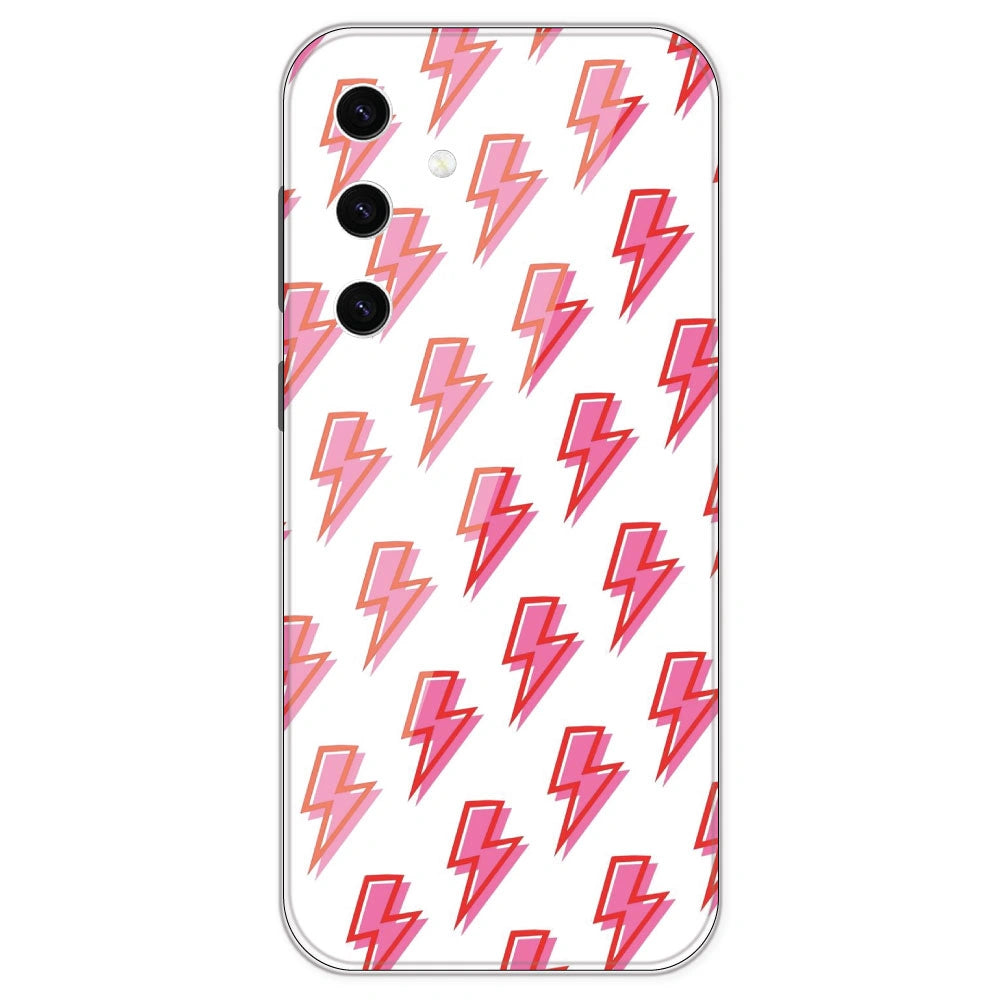 Pink Lightning Bolts - Clear Printed Silicone Case For Samsung Galaxy S23 Plus