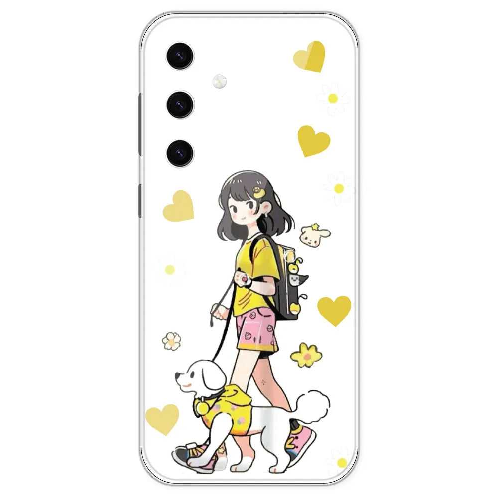Yellow Girl And Dog - Clear Printed Silicone Case For Samsung Galaxy S23 Plus