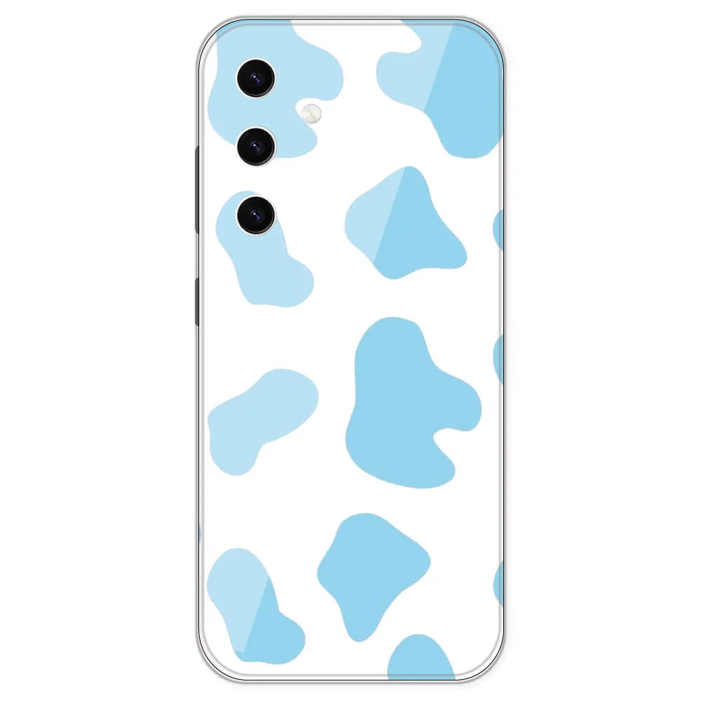 Blue Cow Print - Clear Printed Silicone Case For Samsung Galaxy S23 Plus