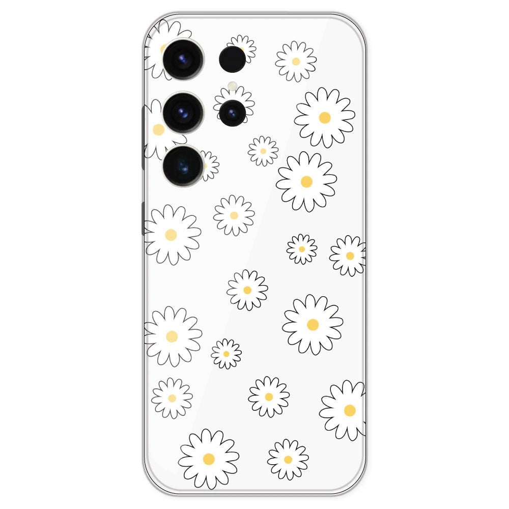 White Flowers - Clear Printed Silicone Case For Samsung Galaxy S23 Ultra